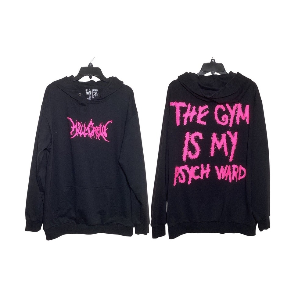 Kill Crew Mens Hoodie Extra Large Black Pink The Gym Is My Psych Ward Porrada